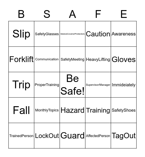 CSMI's Safety Bingo Card
