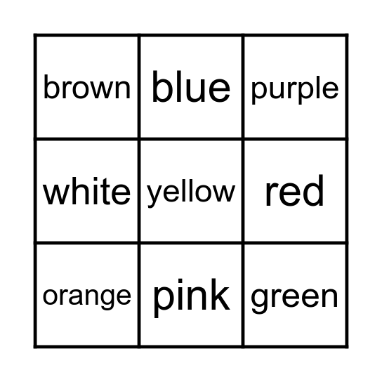 Colors Bingo Card