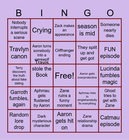MyStreet season 5 Bingo Card