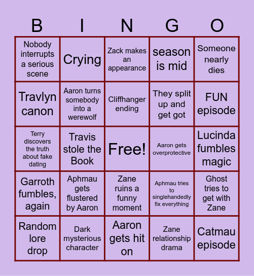 MyStreet season 5 Bingo Card