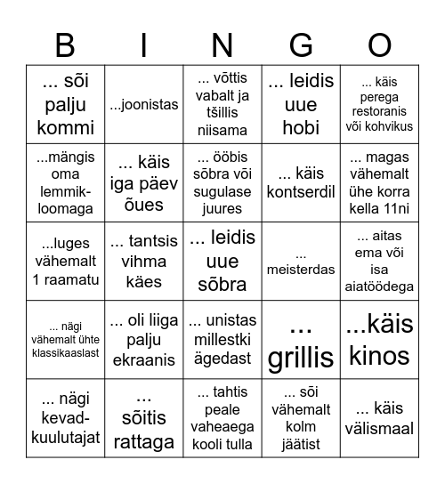 Suvevaheaja bingo - leia keegi, kes.. Bingo Card