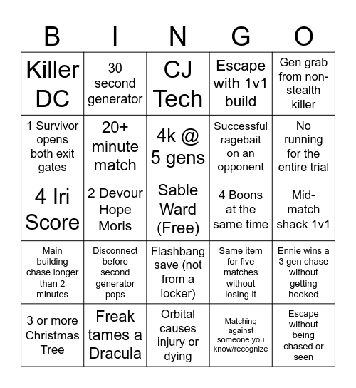 Dead by Daylight Blackout Bingo Card