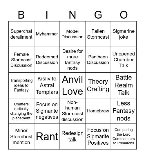 Stormcast Tierlist Bingo Card