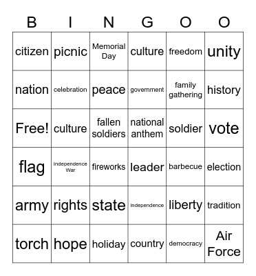 Yom Ha'atmaut Bingo Card