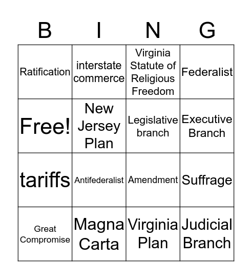 Forming a Government Bingo Card