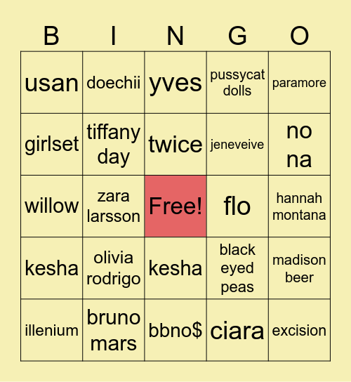 Mika Coachella 2027 Bingo Card