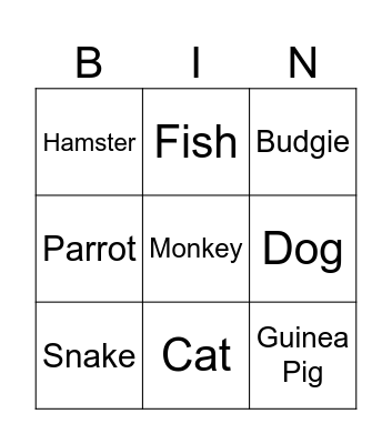Pets Bingo Card