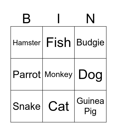 Pets Bingo Card