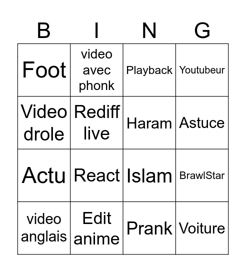 Tiktok Bingo Card