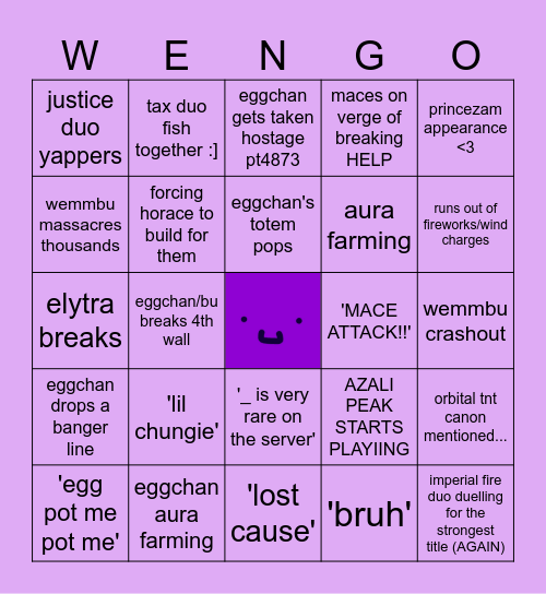 UU Wemmbu Bingo Card