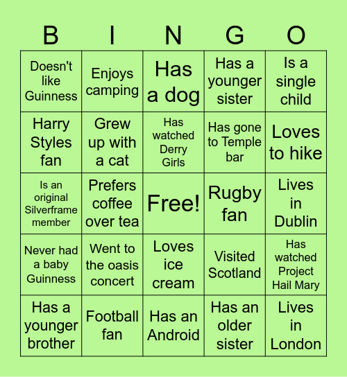 Ice Breaker Card Bingo Card