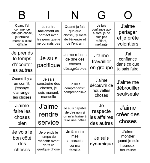 Trouve celui ou celle qui Bingo Card