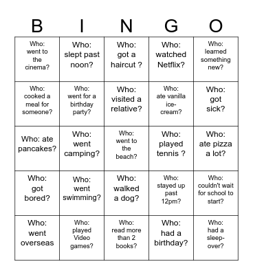 Back-to-School Bingo - What did you d Bingo Card