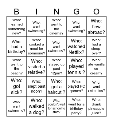 Back-to-School Bingo - What did you do? Bingo Card