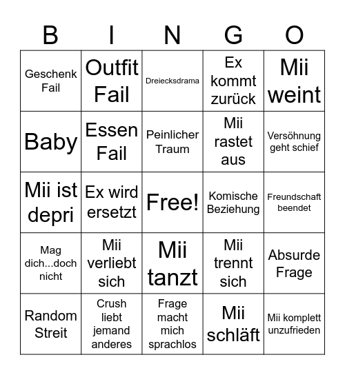 Tomodachi Bingo Card