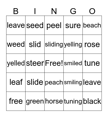 1st  Bingo Card