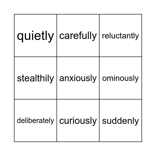 Adverbs Bingo Card