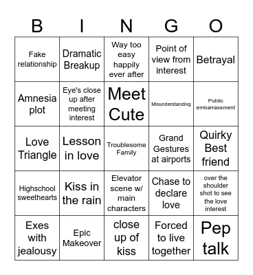Rom-Com Bingo Card