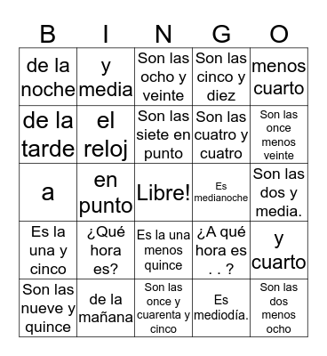 La Hora 2 Español Bingo Card