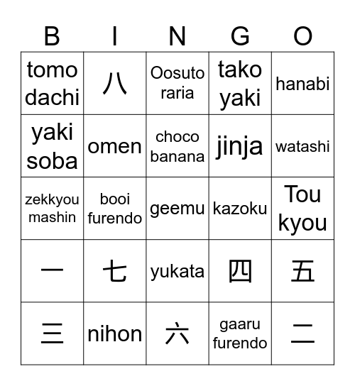 year 8 Bingo Card