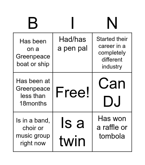 test Bingo Card