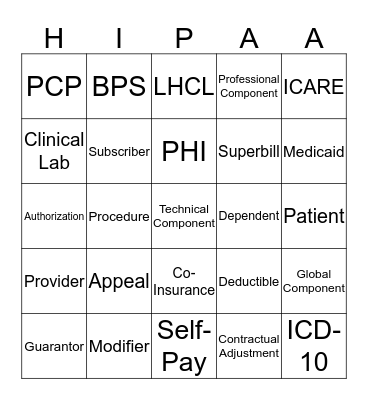 MEDICAL BILLING BINGO Card