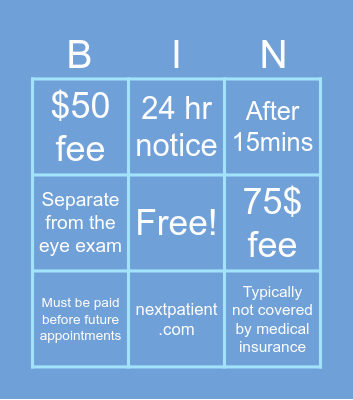 NEC Admin Bingo Card