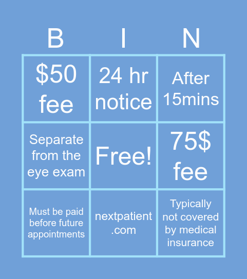 NEC Admin Bingo Card