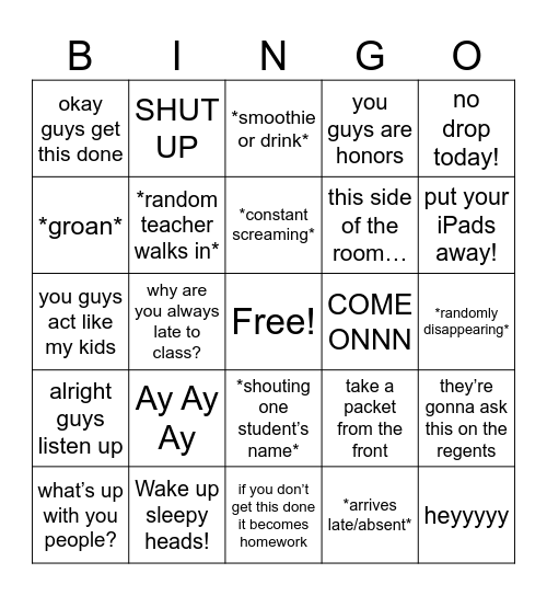 FLANAGAN Bingo Card