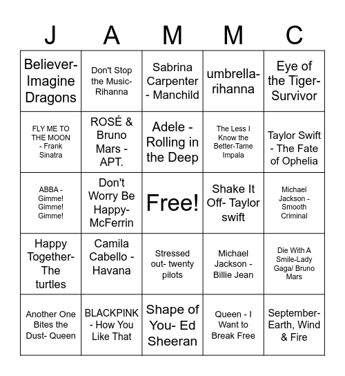 THE ULTIMATE BINGO JAM Bingo Card