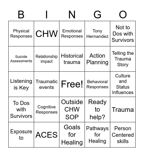 Supporting Survivors of Trauma Bingo Card