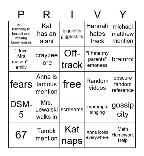 Priv Bingo Card