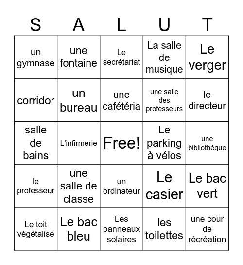 Dans mon école April 20 Bingo Card