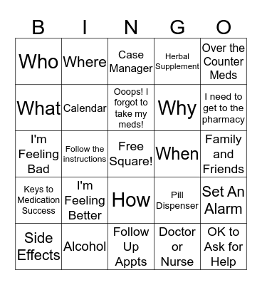 Medications Are Important Bingo Card
