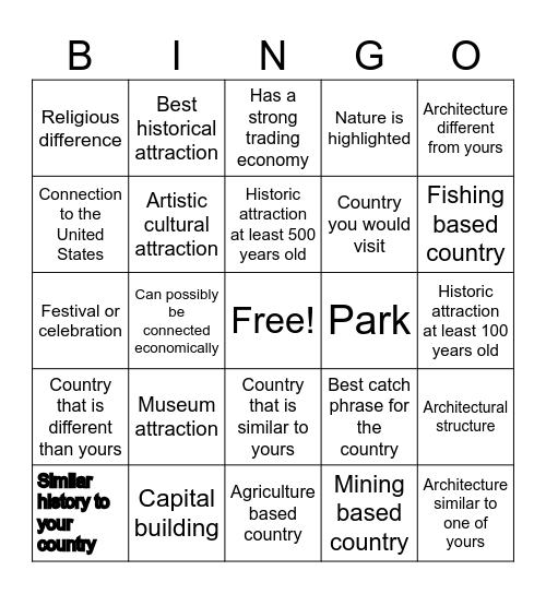 East and Southeast Asia Bingo Card