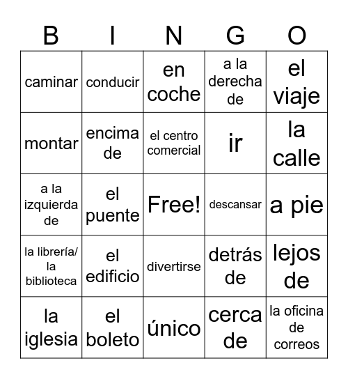 Sp 2 Vocab unit 4 (smith) Bingo Card