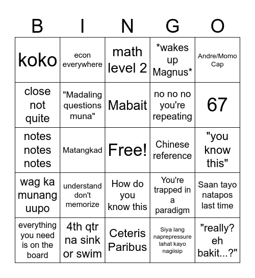 Econ bingo Card