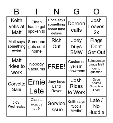 Modern Auto Bingo Card