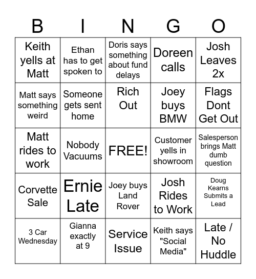 Modern Auto Bingo Card