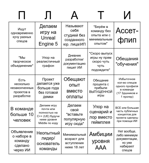 Бинго "команды на энтузиазме" Bingo Card