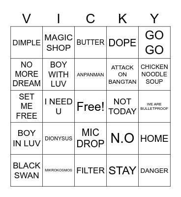 BTS RUN BINGO Card