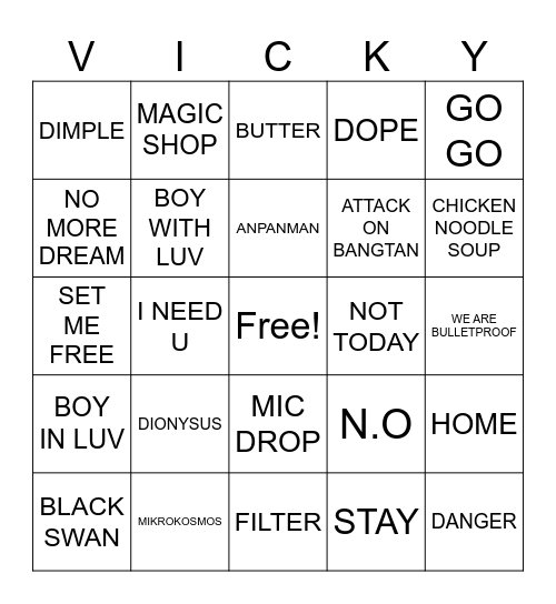 BTS RUN BINGO Card