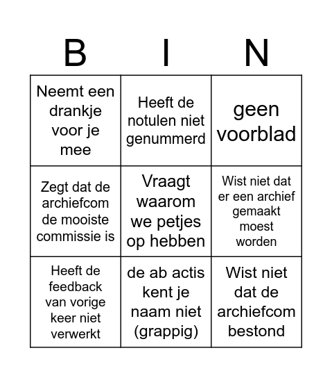 ArchiefCom Bingo! Bingo Card