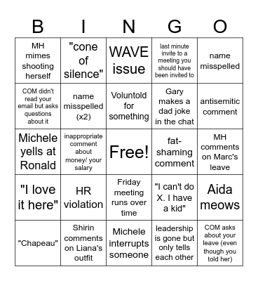 Office Headache Bingo Card