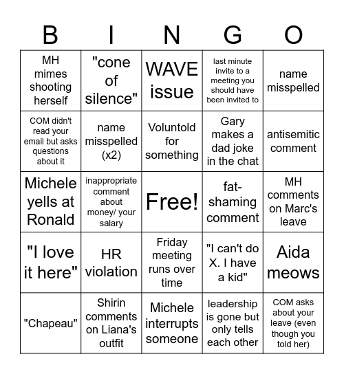 Office Headache Bingo Card