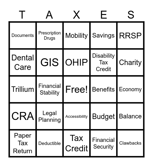 Tax Time Bingo Card