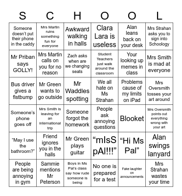 School Bingo Card