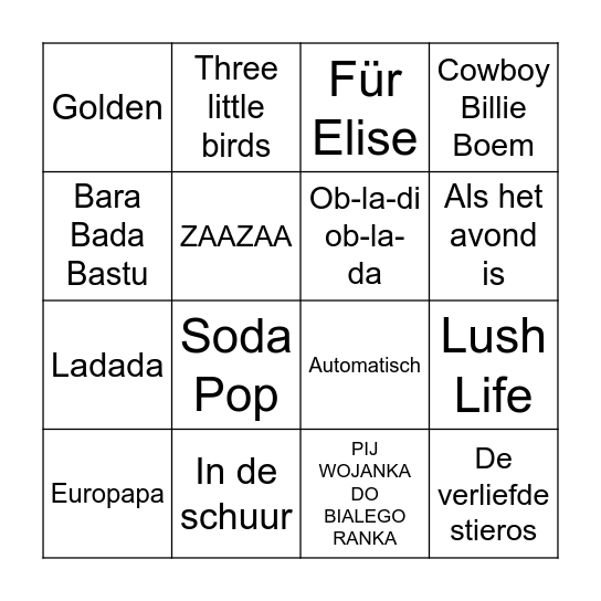 Muziekbingo groep 6 Bingo Card