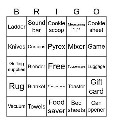 Erin's Bridal Bingo Card