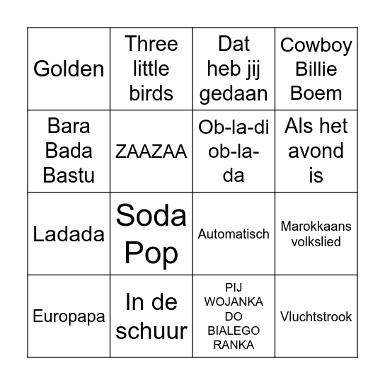 Muziekbingo groep 6 Bingo Card